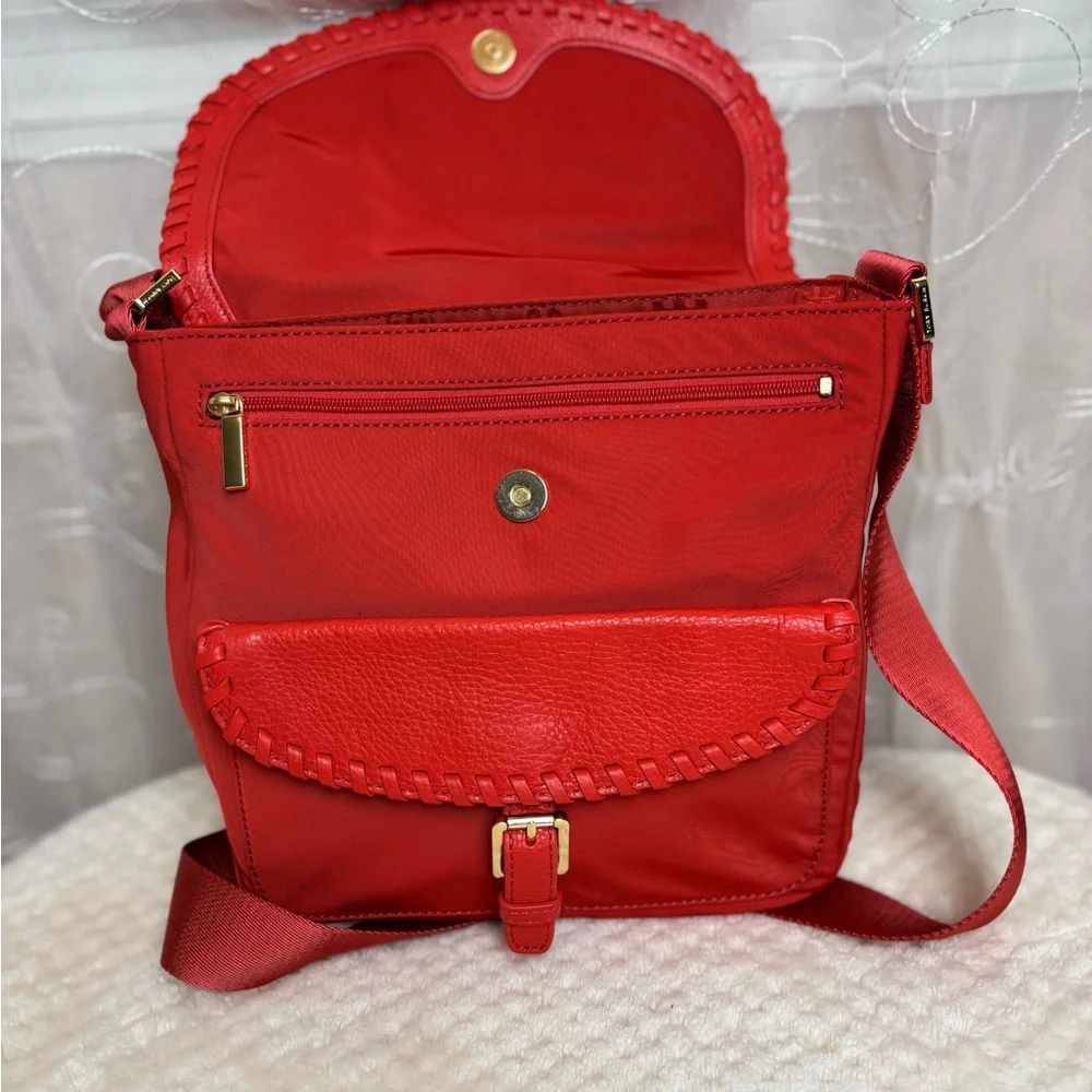 Tory Burch Red Crossbody Bag with Whipstitch Trim - Picture 13 of 16